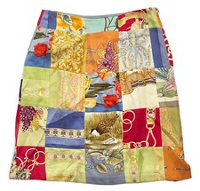 J. McLAUGHLIN Pencil Skirt Multicolor Silk Patchwork Lined Size 10 Vintage