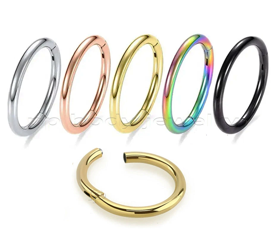 Hinged Clicker Segment Ring PVD Surgical Steel Ear Lip Nose Septum Ring 20G-2G - Image 3 of 4