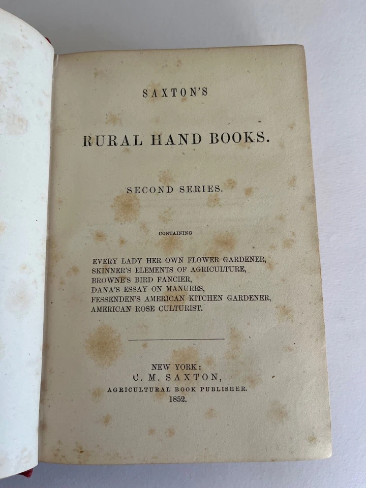 1852 SAXTON'S RURAL HAND BOOKS Agriculture Rose Garden Birds antique Victorian Foto 3 de 4