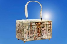 Lucite Mika 1950's Box Purse Old World Anton Pieck Scene, Wearable Art Statement