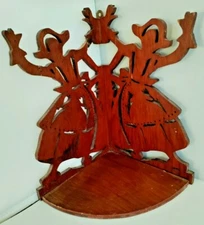 Vintage Antique One of a kind Folk Art Cut-Out Corner Shelf Maiden Figurines
