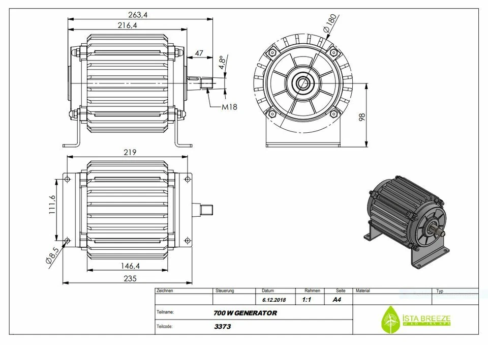 700W 24V Permanentmagnet Generator, IstaBreeze®,Savonius,Windgenerator,Windkraft - Bild 2 von 4