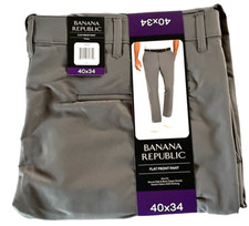 Banana Republic Pant Mens 40X34 Gray Flat Front Slim Fit Stretch Wicking Preppy