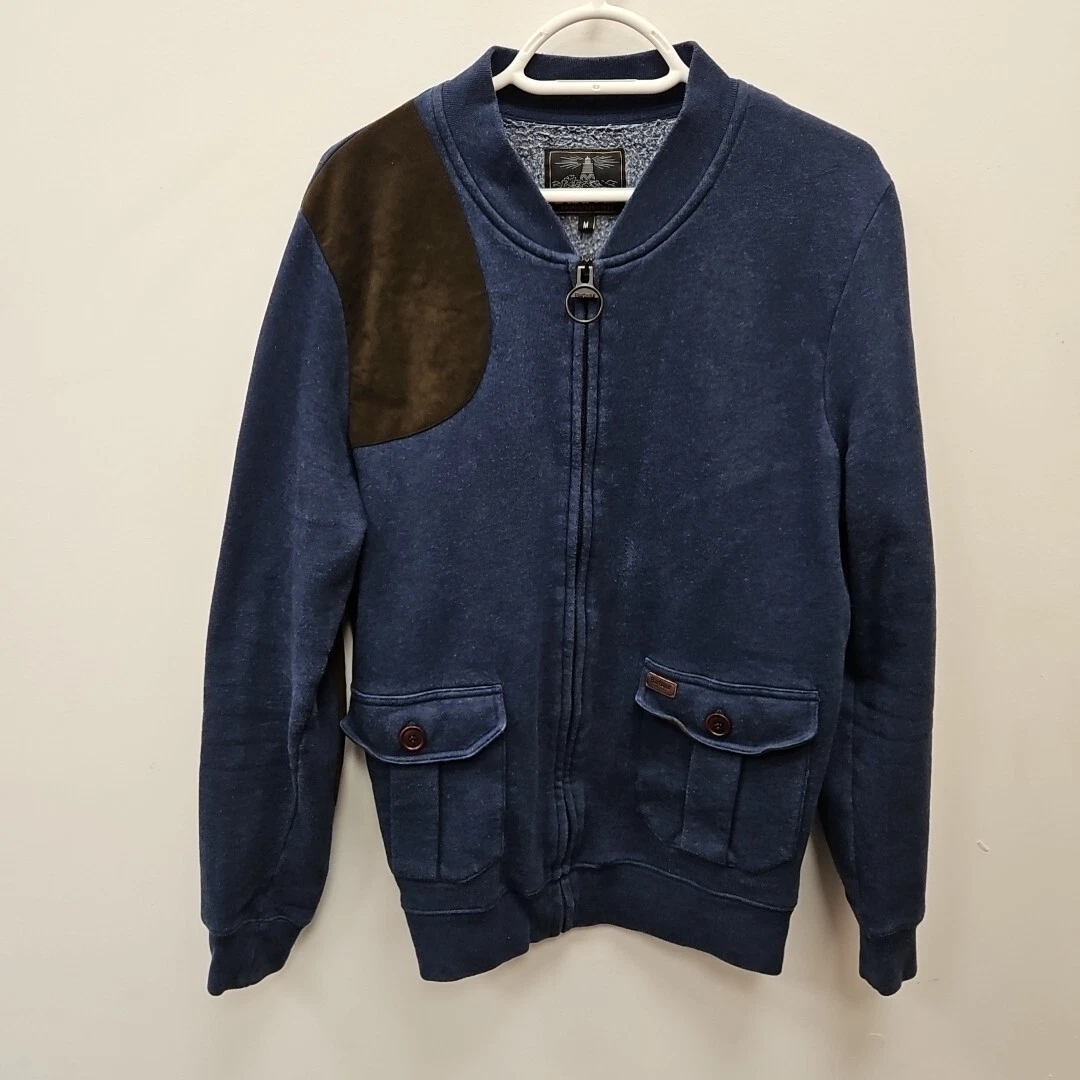 Barbour Cardi Jacket Mens Cotton Blue Shooting Hunting Shoulder Patch Medium