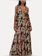 FARM RIO JACQUARD LUREX Sleevless Maxi Dress Large NWT FLORAL