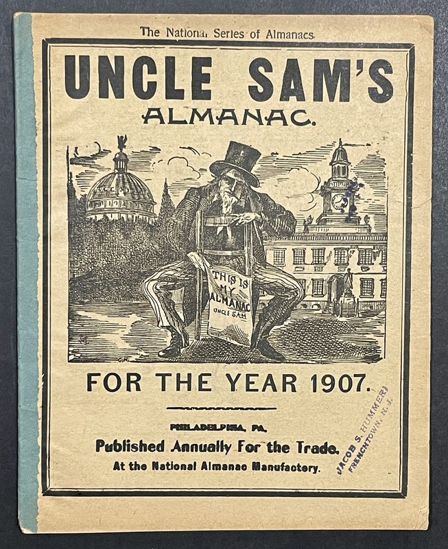 Antique 1907 Uncle Sam’s Almanac,Philadelphia, PA, Zodiac, Army /Navy Enlistment