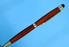 Slimline Ballpoint pen with Stylus in Gold Finish with Rosewood & Classic Clip