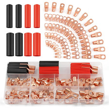 PEASUG Copper Wire Lugs 130Pcs, AWG 2 4 6 8 10 12 Gauge Battery Cable Ends with
