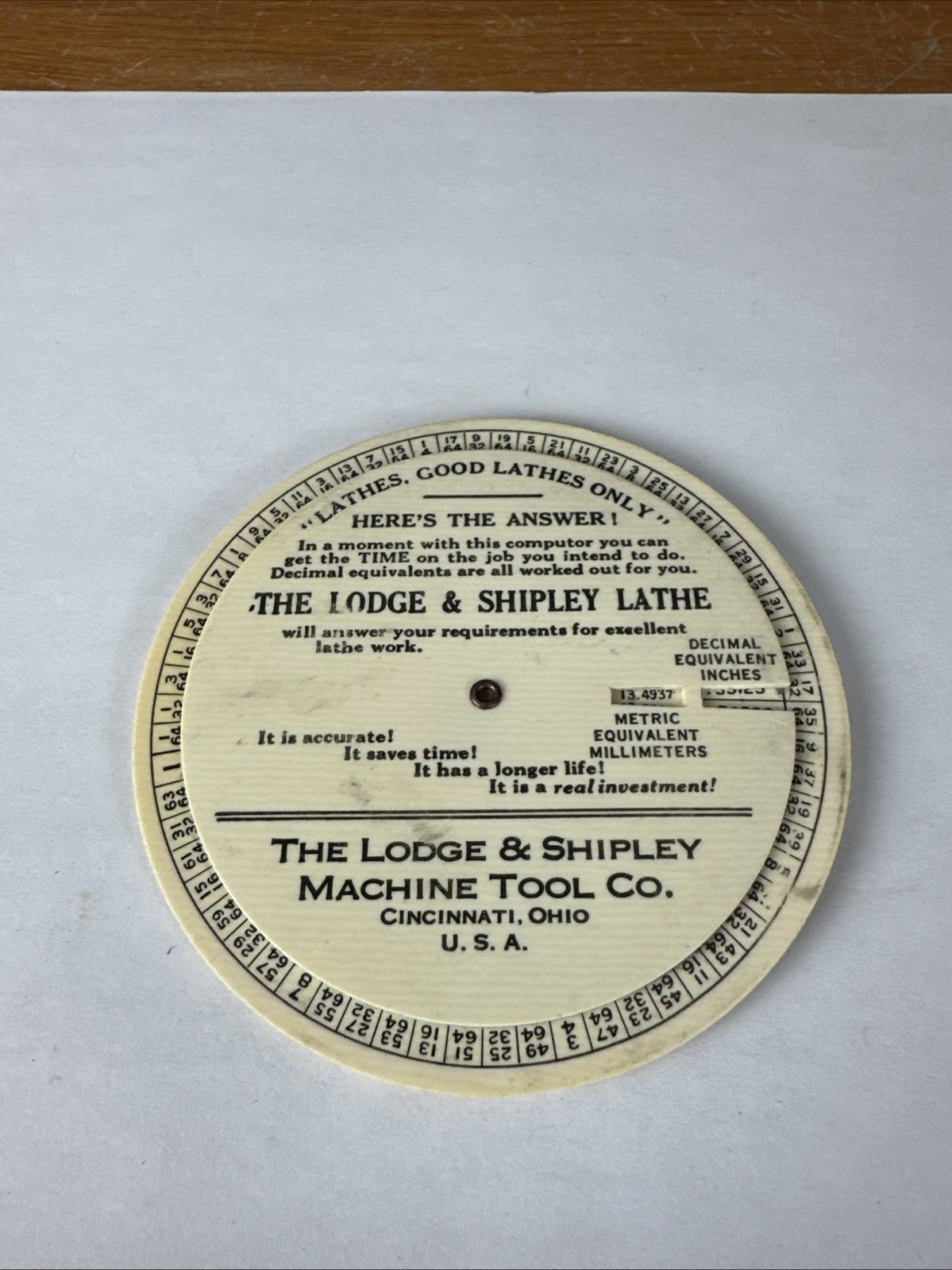 Lathe Machinist Tool Lodge and Shipley Circular Job Time Computer