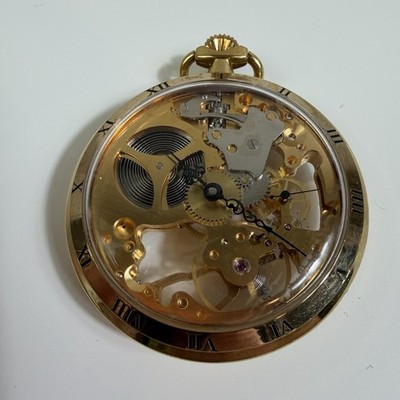 Rare R Müller Seventeen Jewels Skeleton Pocket Watch Gold Tone Imperfections VTG