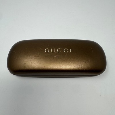 Gucci Designer Authentic Bronze Hard Shell Glasses Case Monogram Inlay