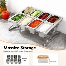 Pizza Topping Station, 8 Stainless Steel Seasoning Containers with Lids,