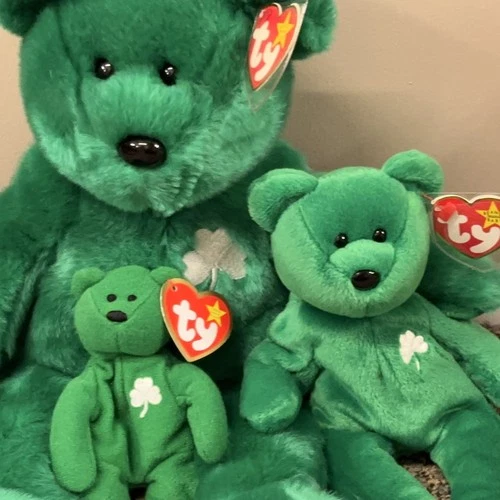 VTG Ty Beanie Baby Big Erin Bear, Normal Erin Bear, Mini Erin Bear St. Patrick's
