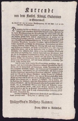 Kurrende Graz, Schreiben bezüglich Abgaben von 1796, verfasst von Philipp Graf  