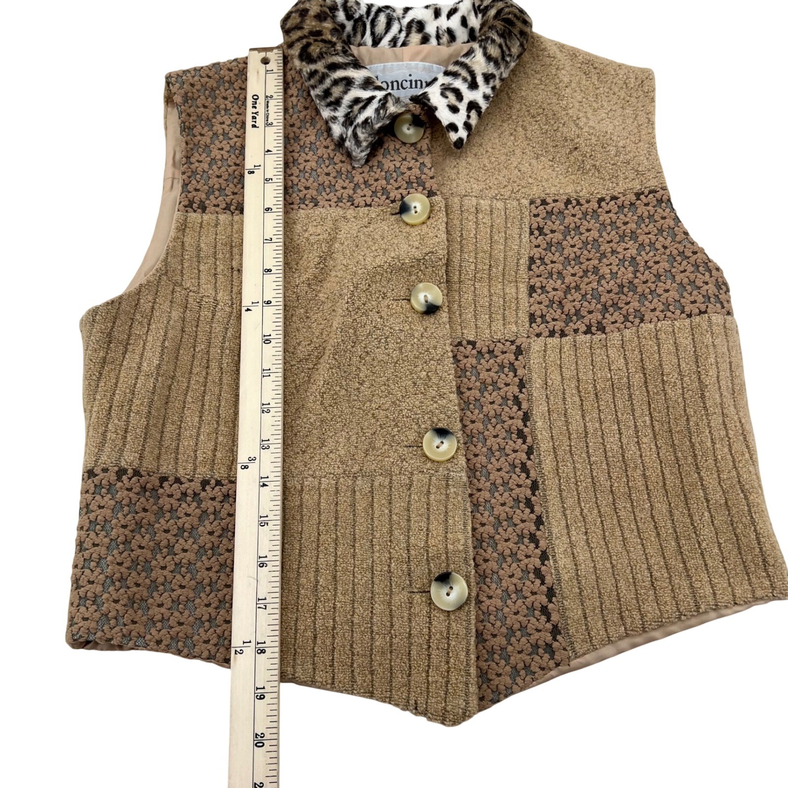 CONCINNO Patchwork Vintage Vest Leopard Collar Wo… - image 2