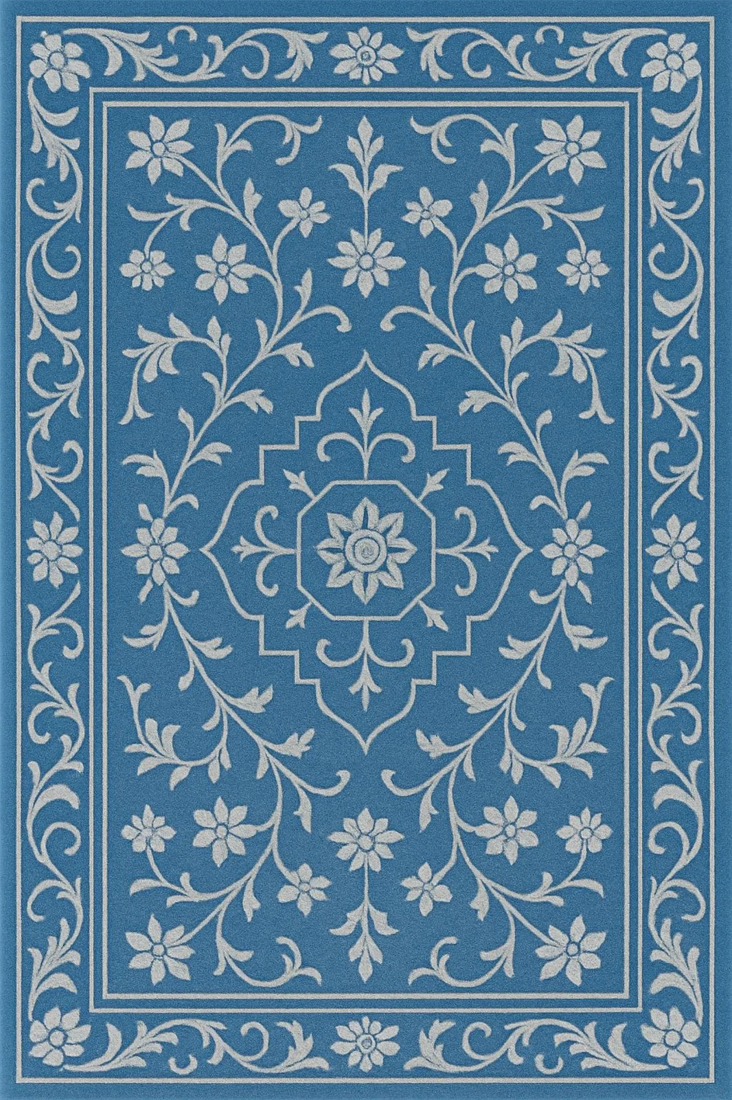 Hand Tufted Wool Area Rug: Traditional Blue Floral Medallion, Handmade Carpet