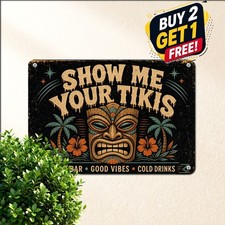 Retro Hawaiian Tiki Mask Tin Sign Tropical Island Luau Bar Hut Wall Decor