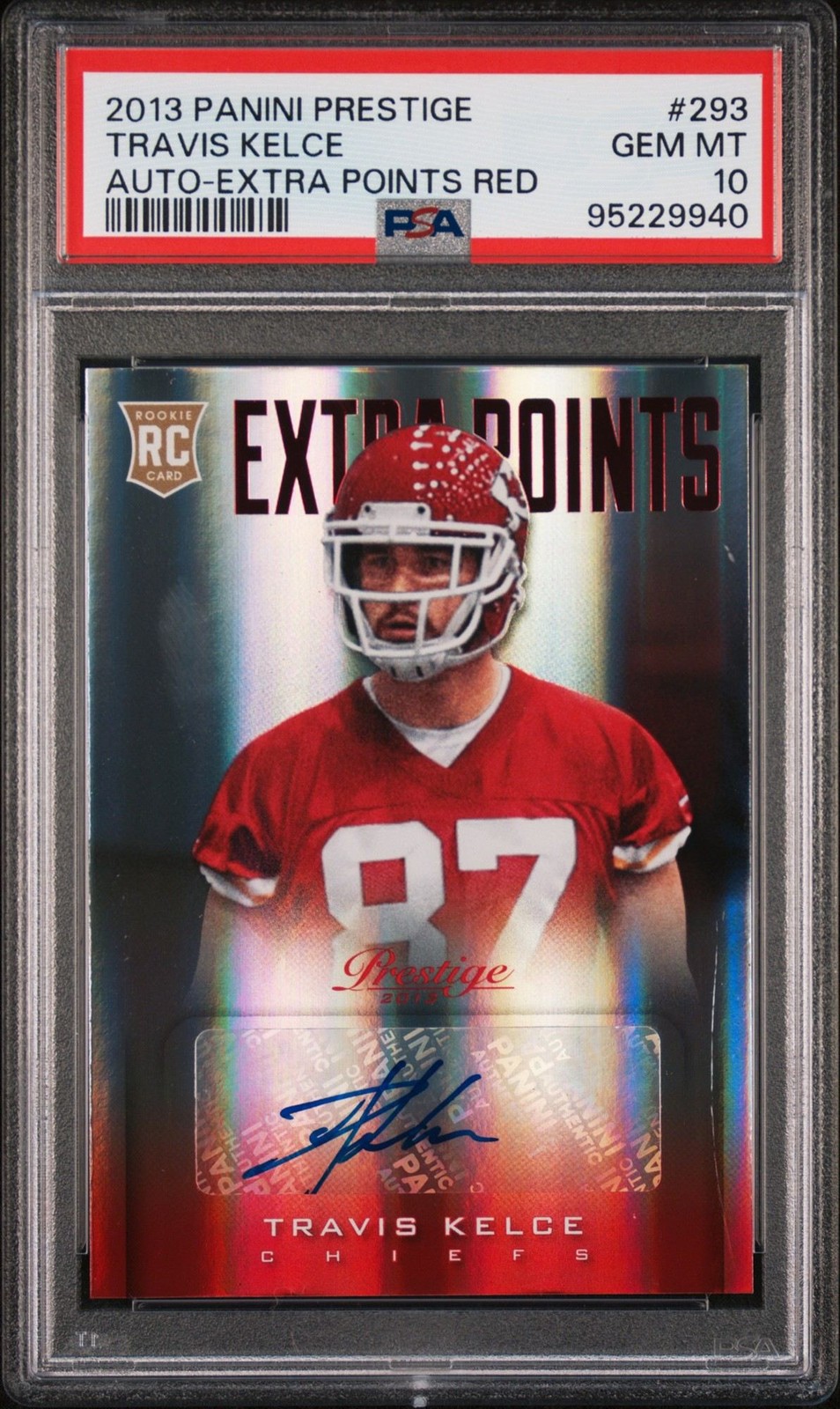 2013 Prestige Extra Points Red COLOR MATCH Travis Kelce Rookie Auto PSA 10 BB2