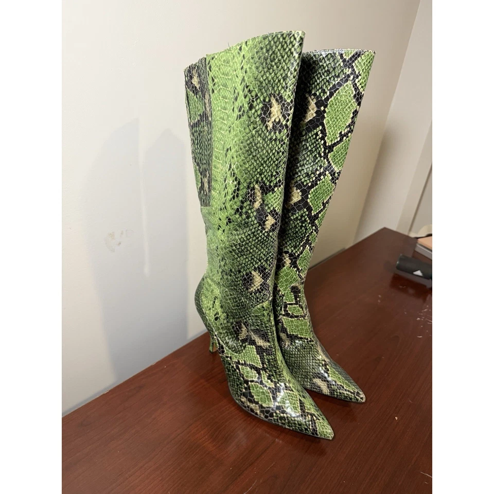 J. Renee Tianna Botas Verdes Hasta la Rodilla Estampado Serpiente 4" Tacones Talla 10.5M Foto 4 de 4