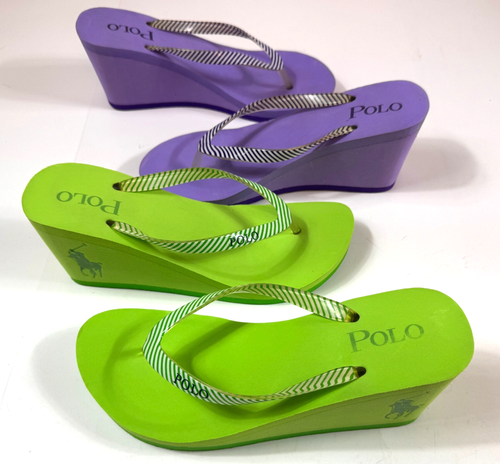 Sandalias chanclas Polo Ralph Lauren plataforma cuña, talla 8, 2 pares - púrpura y verde