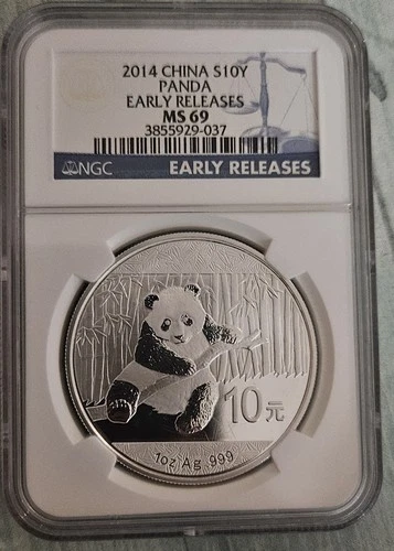 2014 1oz Silver China Panda 10 Yuan  NGC MS69 Early Releases