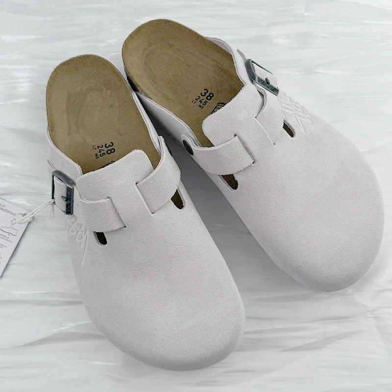 Birkenstock Boston x Stussy Bone Gamuza Cuero Suave Unisex Zueco Zapatos Talla Ancha Foto 3 de 4