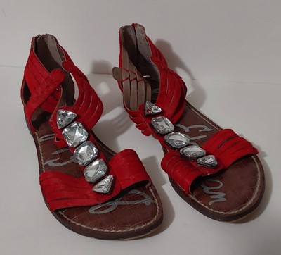 Sam Edelman Galina Women's Red Gladiator Sandals Chunky Accent Crystals Zip 9M