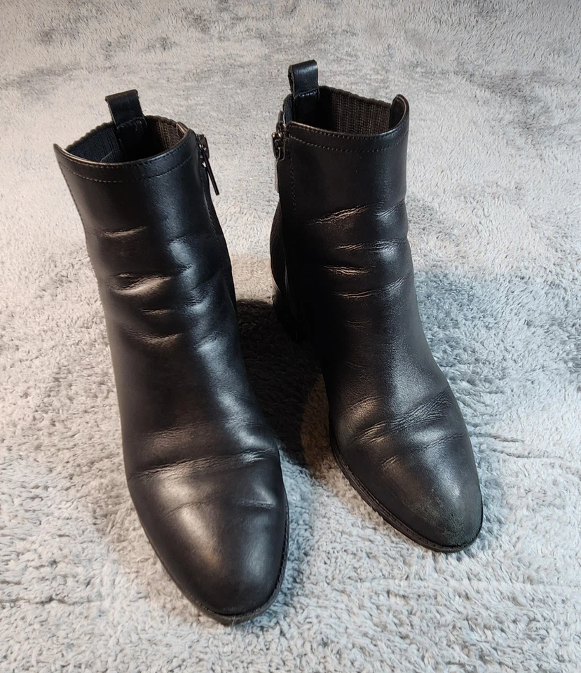 Calvin Klein Mujer Cuero Botines Cremallera Texturizado Tacón Trasero Talla 8M Negro”  Foto 3 de 4