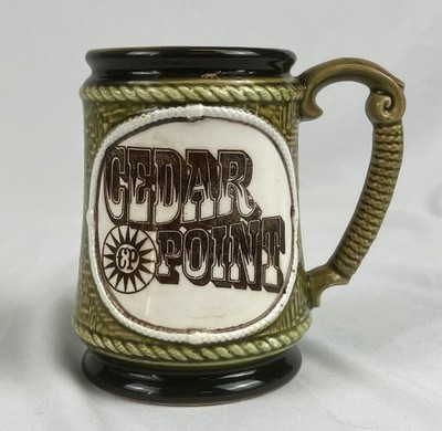 Vintage Cedar Point Beer Stein Mug Made in Japan 4.5'' Tall Green Pre Owned