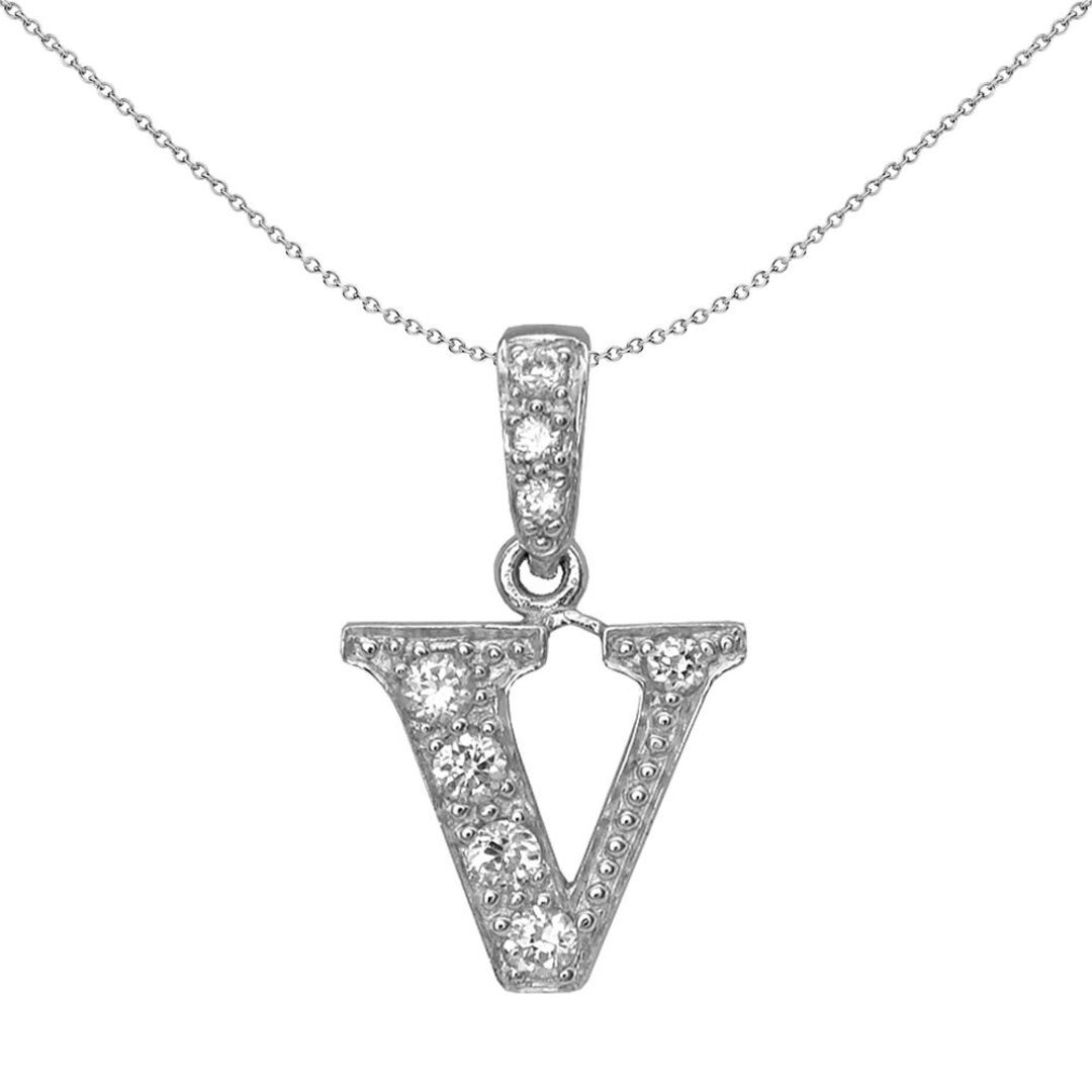 Silver Jewelco London CZ Letter V Initial Pendant Necklace