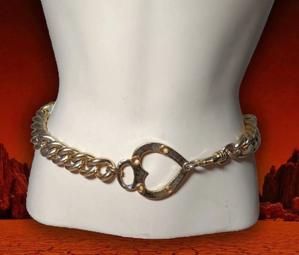 Belt Gold Tone Heavy Metal Cuban Chain with Heart Latch Waist Jewelry 36-38 Gold Plated Micro Pave Heart Cuban Link Necklace – Giorgio  main image 2