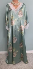 NEW Glossy Satin LONG Silky Lingerie Nightgown Lace 3X Lounger Caftan Robe