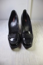 PRADA Milano Women Leather Heels Platform Shoes Size 40 Black Casual