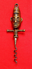 Antique 1920's BRONZE BRASS AFRICAN TRIBAL MASK MAN CORKSCREW 2 Finger Pull UK