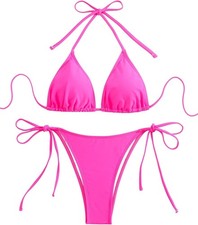 Hot Pink Triangle String Bikini Set   Sexy Ne...