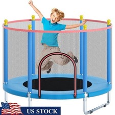Adjustable Toddler Trampoline Indoor Outdoor with Enclosure Net Safe Design Blue