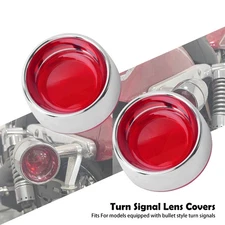 2x Bullet Turn Signal Light Red Lens Chrome ABS Cover For Harley Dyna Softail