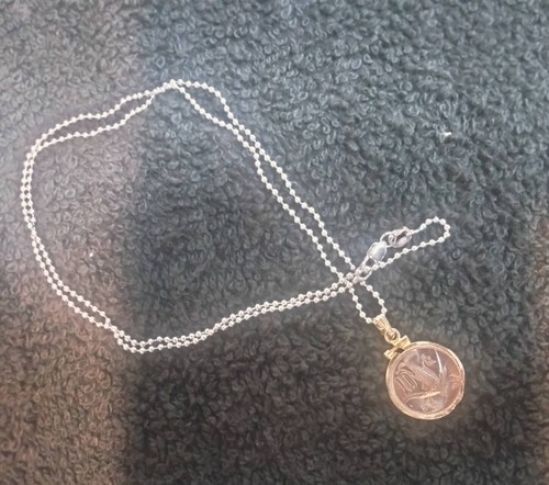 14K Weißgold Perlenkette 1mm Halskette / 14K G gerahmt mexikanisch 10c Münze Anhänger - Bild 4 von 18
