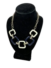 Charming Charlie Gold-Tone Chain Necklace Enamel Square Links Rhinestone