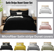 Luxury Microfiber Satin Stripe Duvet Cover Set Bedding Duvet Sets Quilt Cover UK