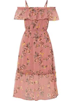 Off-Shoulder-Kleid,Kurzgröße Gr 36 Rosenholz Geblümt Sommerkleid Midi Dress Neu*