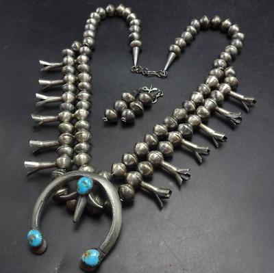 Old Style NAVAJO Sterling Silver TURQUOISE Squash Blossom