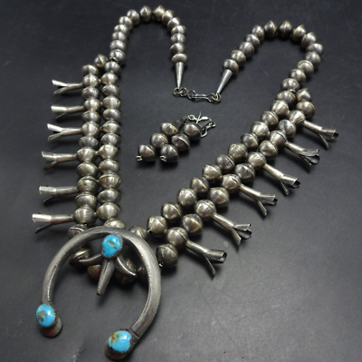Old Style NAVAJO Sterling Silver TURQUOISE Squash Blossom