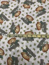Oakhurst Textiles Quilt Fabric Fall Autumn Pumpkins Harvest Thanksgiving Vtg