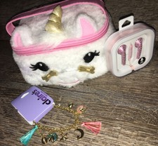 Claire s Unicorn Plush Cosm Bag Charm Bracelet Ear Bud Jewelry Lot