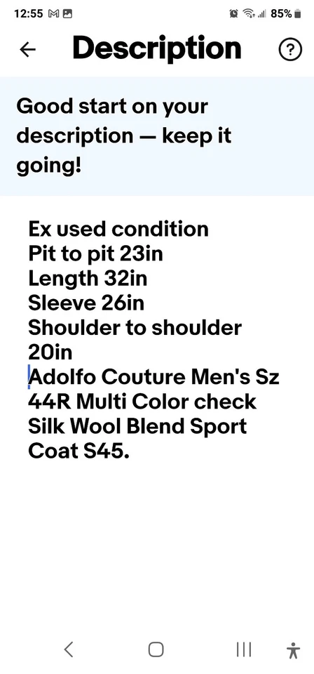 Adolfo Couture Mens Sz 44R Multi Color check Silk Wool Blend Sport Coat S45 - Image 2 of 4