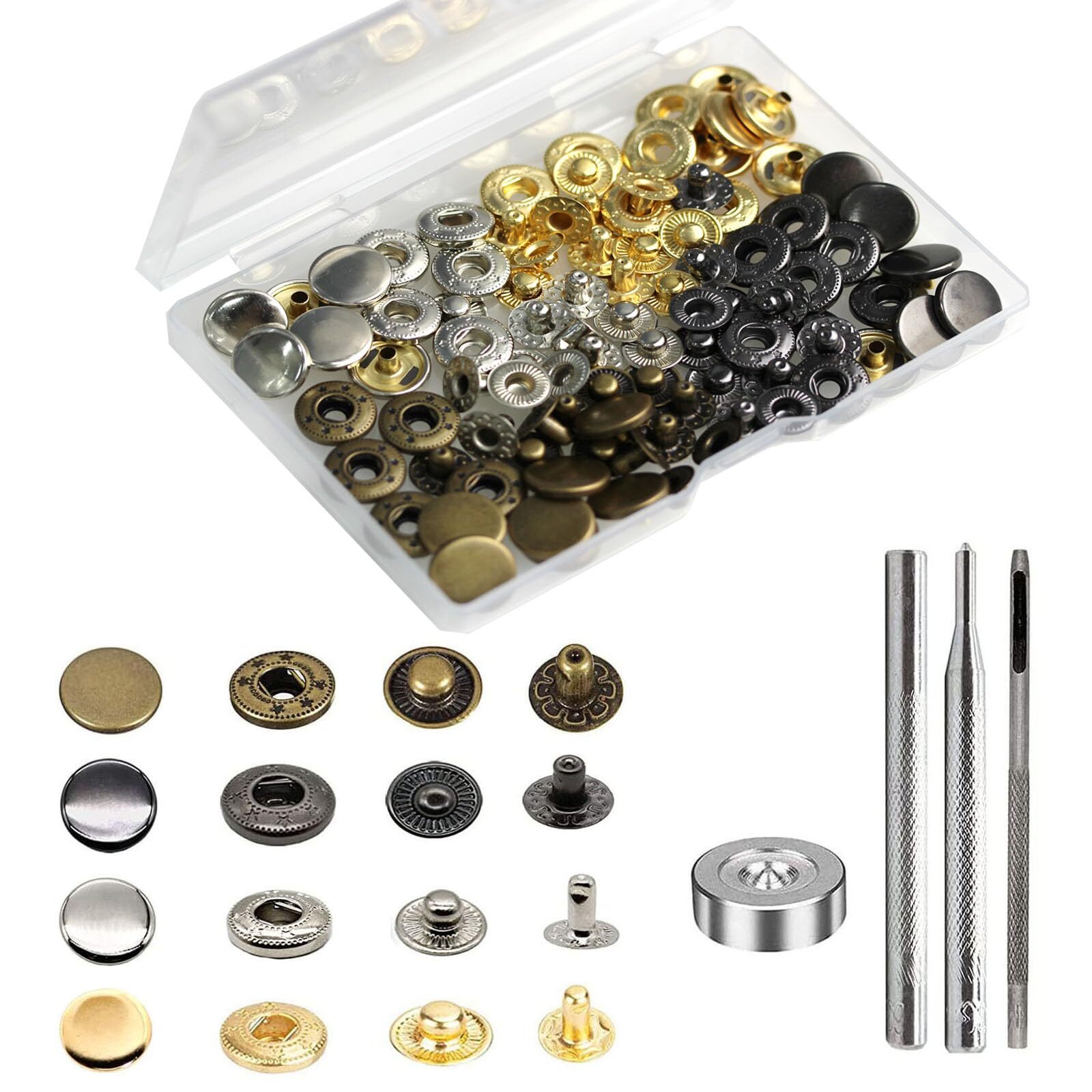 24 Sets Heavy Duty Leather Snap Fasteners Kit BetterJonny 12.5mm Metal Snap B...