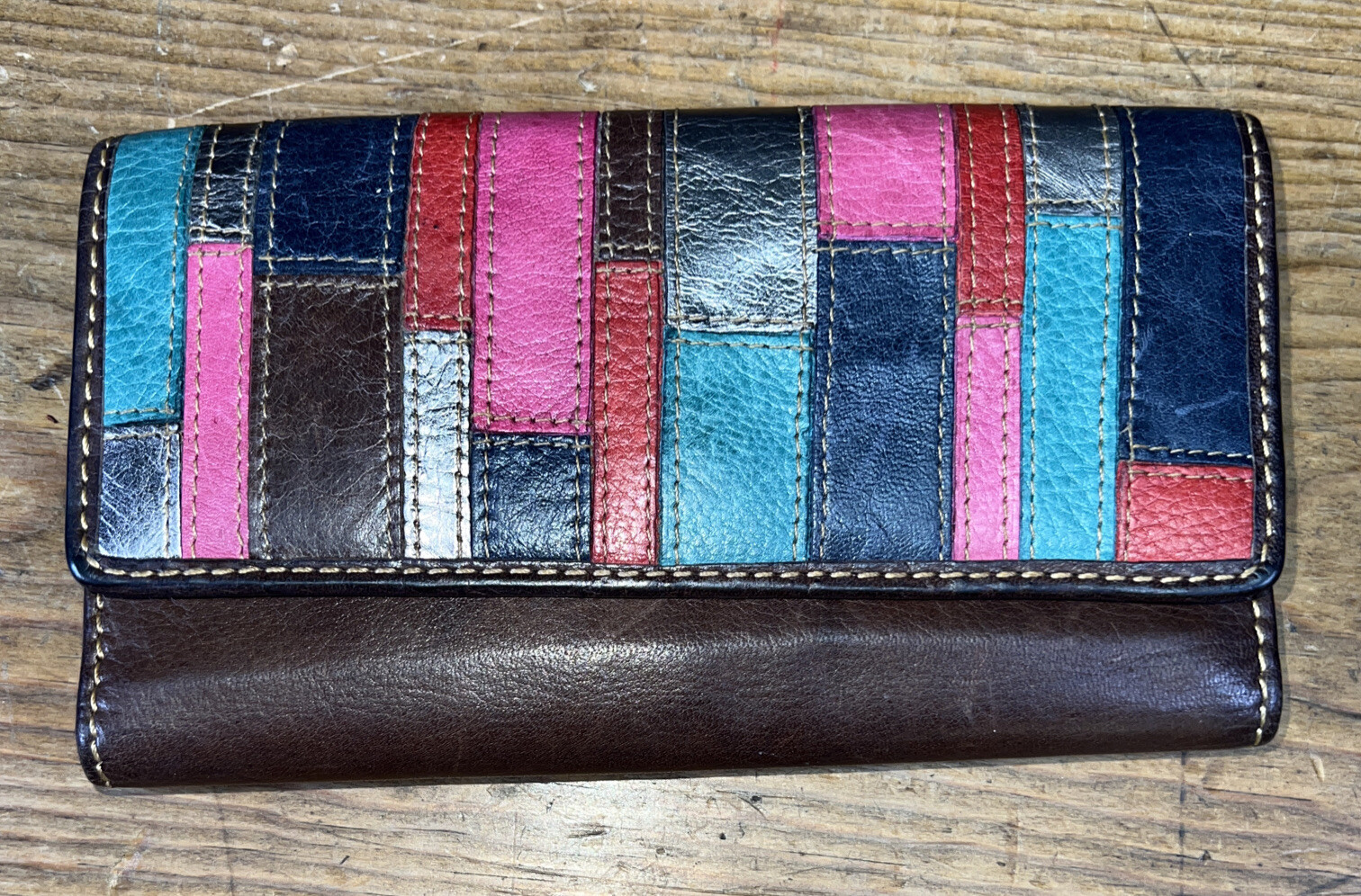 Fossil Multicolor Leather Patchwork Stripes Credi… - image 3