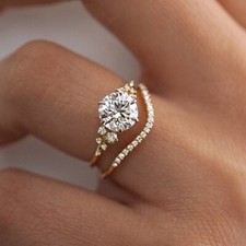 2 CT Round Lab-Created Diamond Bridal Wedding Ring Set 14k Yellow Gold Plated