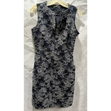 Nine West Navy and White Cotton/Poly "Brocade" Sheath - Sz -6P
